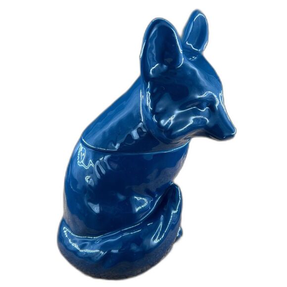 Threshold, Azure Blue Stoneware Fox Cookie Jar 11"H x 8"L x 6.5"W Hand Wash Only - Picture 2 of 10